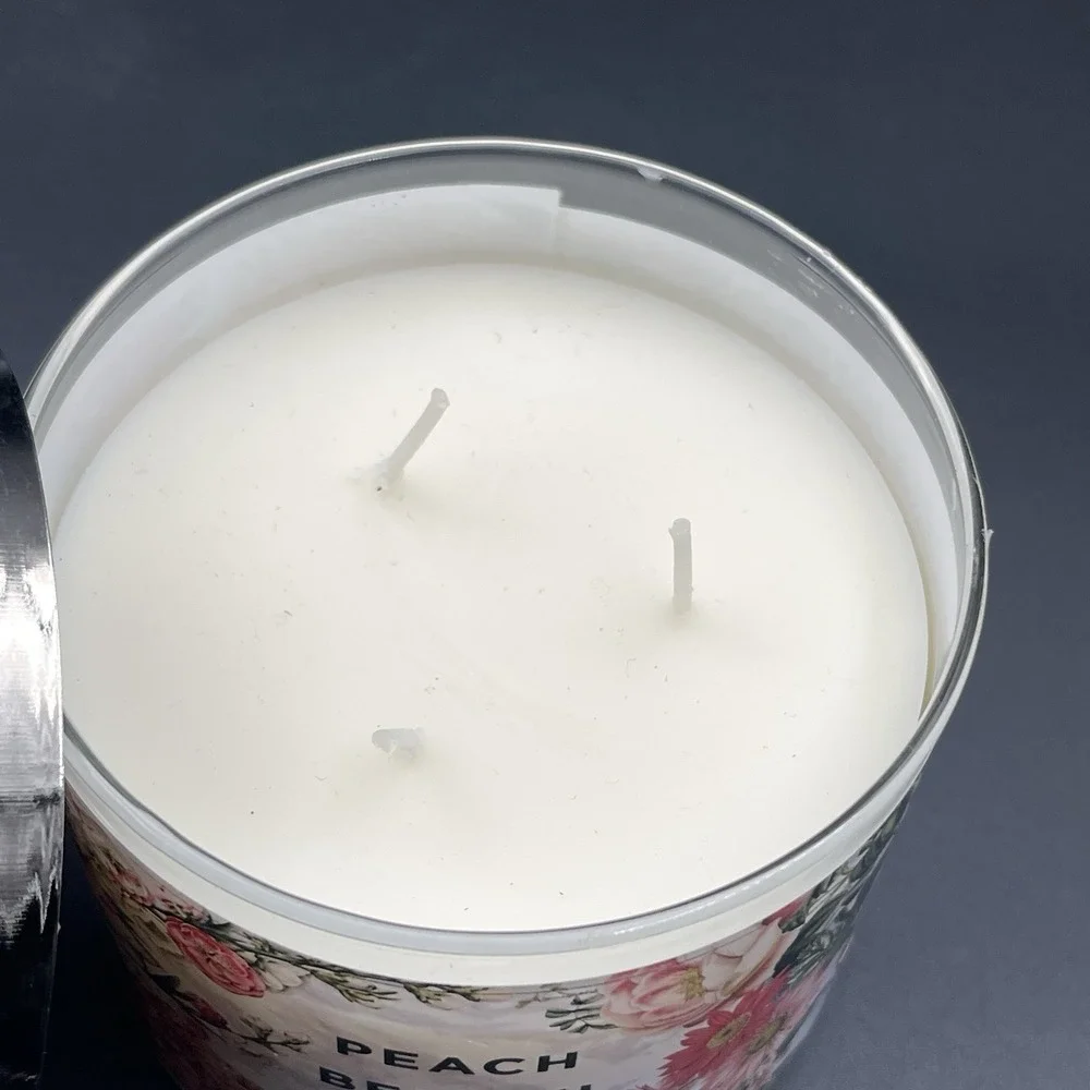 Bath‎ & Body Works Peach Bellini 3 Wick Candle Floral Lid 14.5 oz - Picture 3 of 6